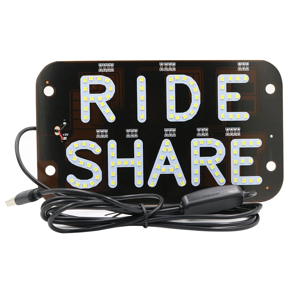 

LED Car Window Accessory Sign RIDESHARE for Ride Share Drivers Taxi Light - 6ft. USB Cable [On/Off Switch]