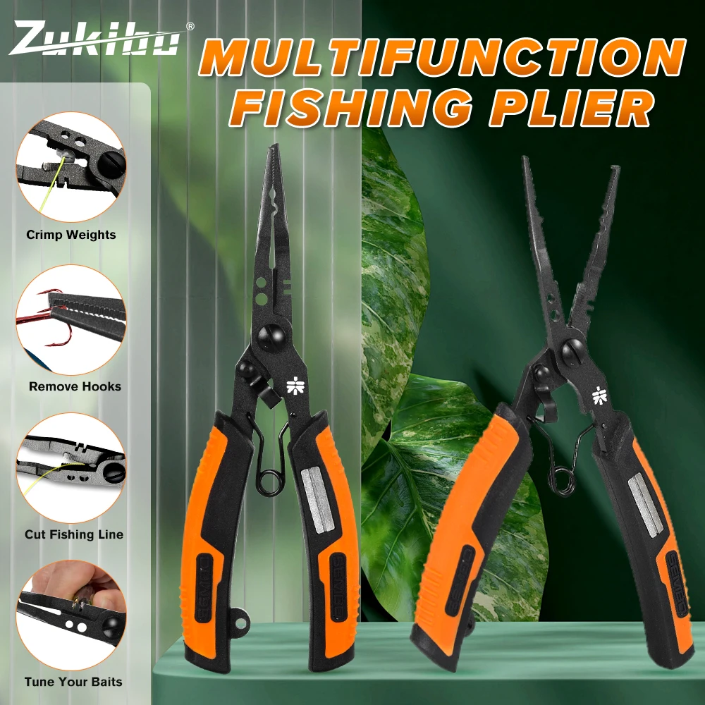 Pinces multifonctions ZUKIBO avec affûteur hameçon - outils pêche inox revêtement PTFE durable