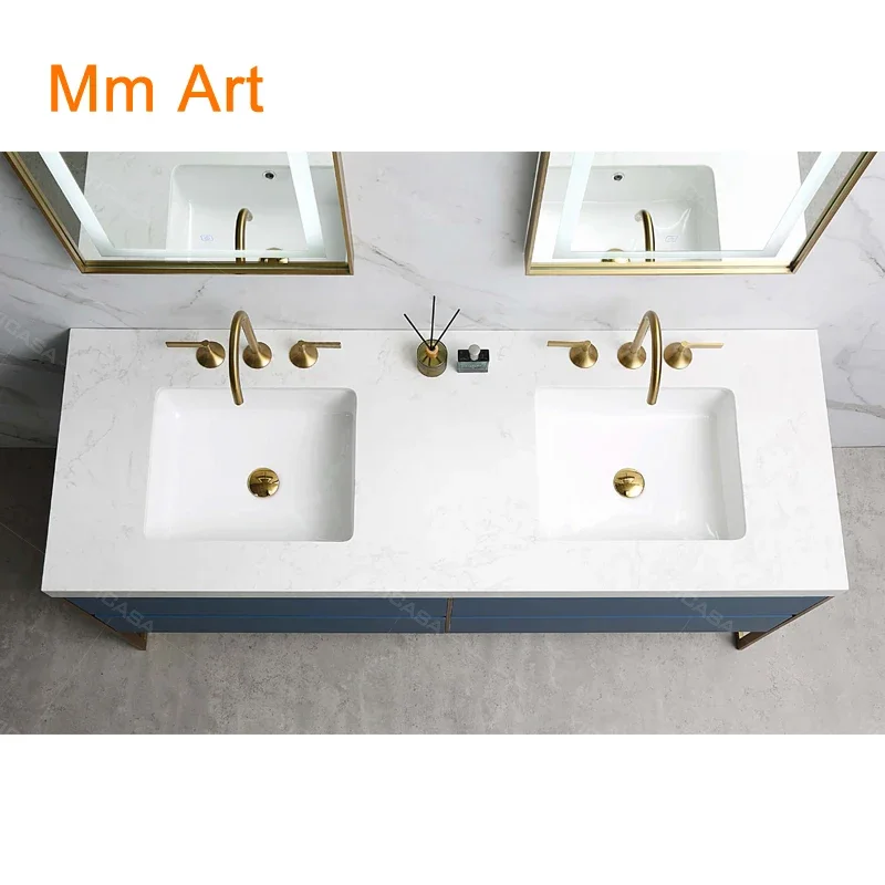 Blue double bathroom vanity set artificial stone wash top large capacity storage cabinet color and size