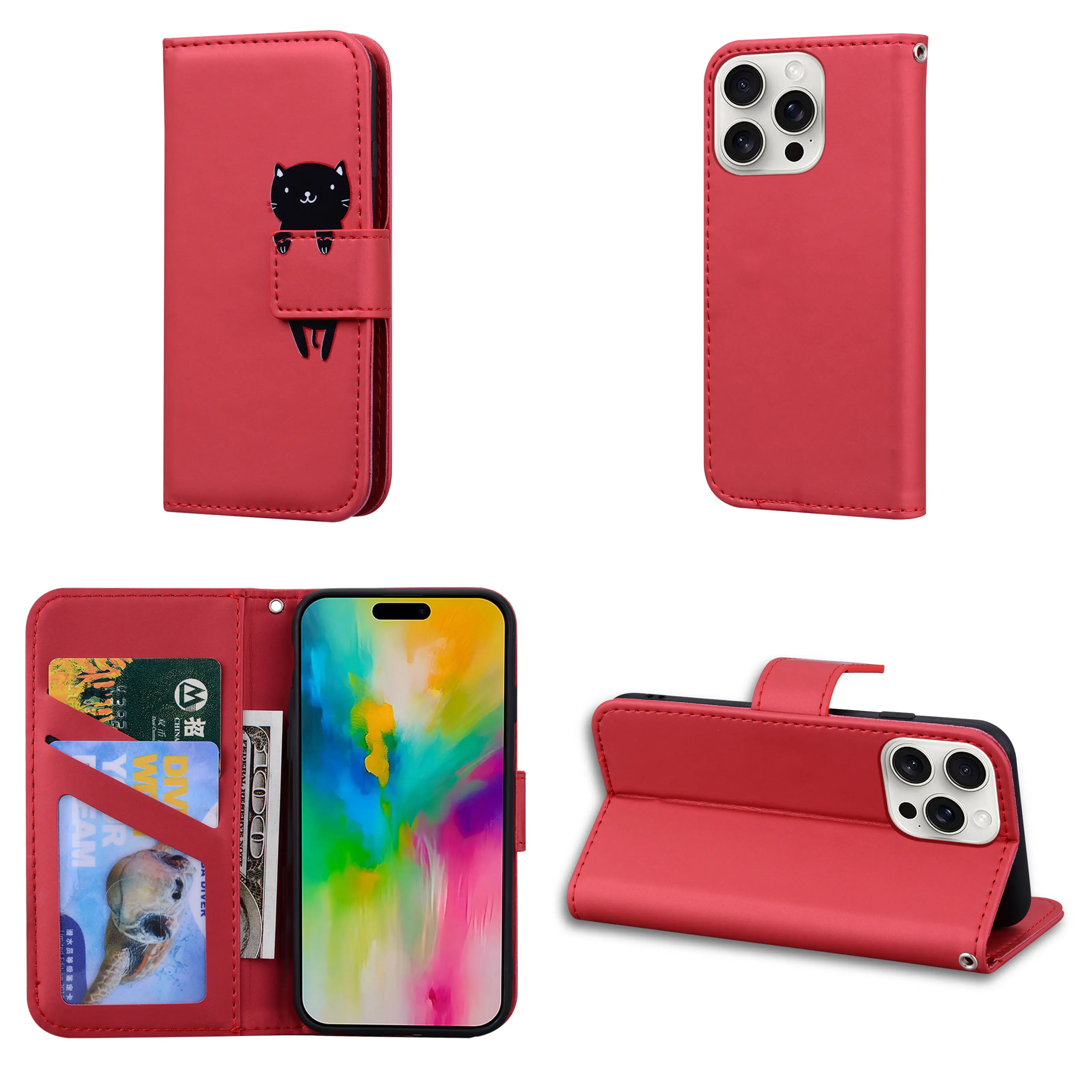 Magnetic Leather Wallet Case with Shockproof Cartoon Design and Flip Cover