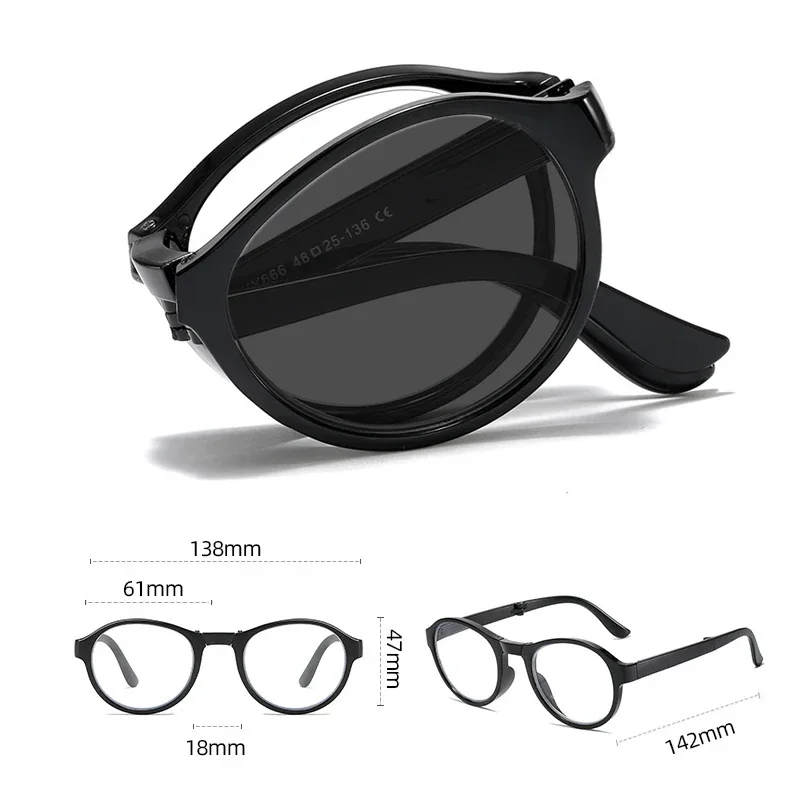 Round Frame Color Changing Reading Glasses with Box New Style Folding Photochromic Presbyopia Sunglasses with Diopter 0 To +4.0 6
