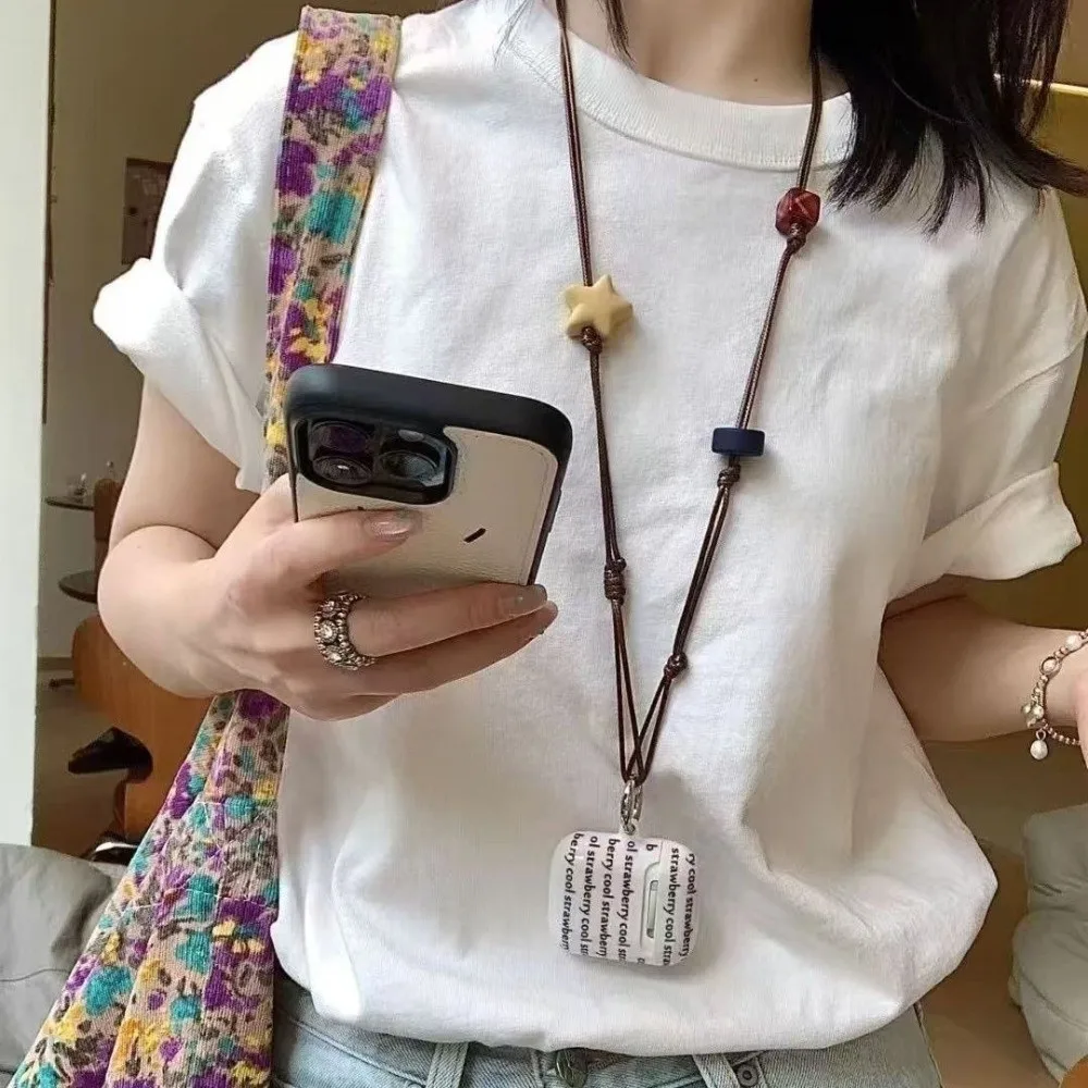 레트로 스타 비즈 이어폰 끈 수공예 분실방지 폰 목걸이 체인 DIY 키링 코드 폰 끈