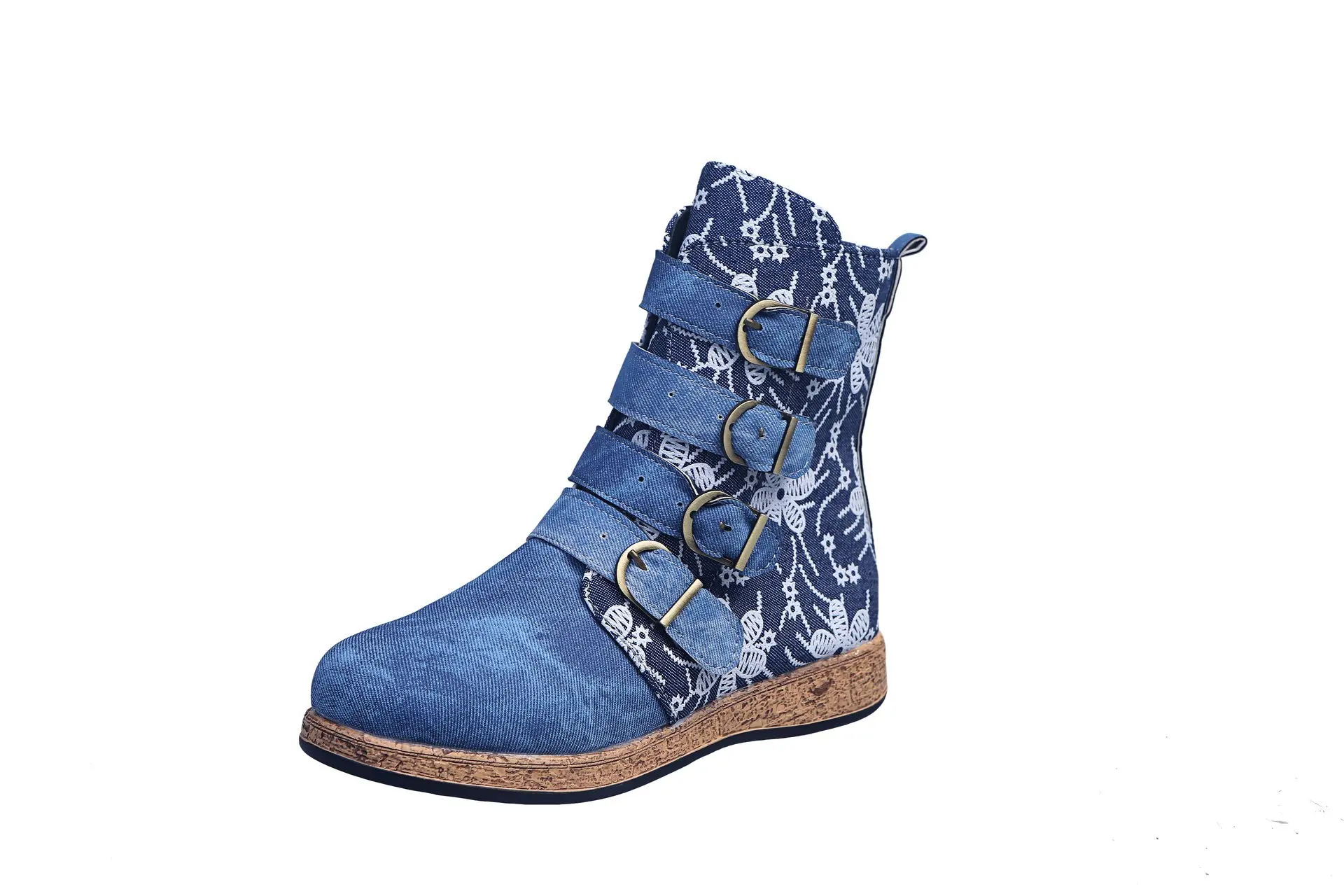 Socofy新品未使用23,5  本革×ゴブラン風 37 SOCOFY Womens Ankle Boot Handmade Leather Black/Tan Flower