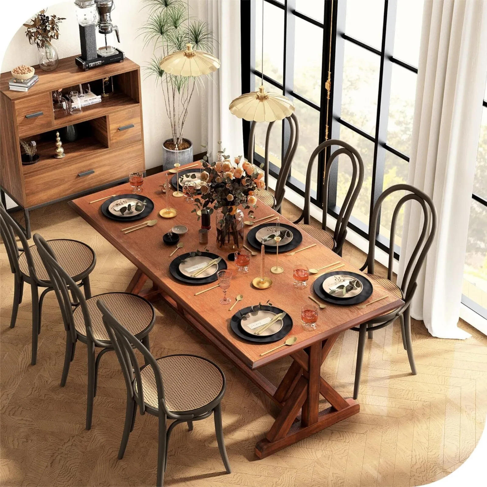 

74.8" Farmhouse Wood Dining Table for 6-8 Person Family Dining Room Living Room