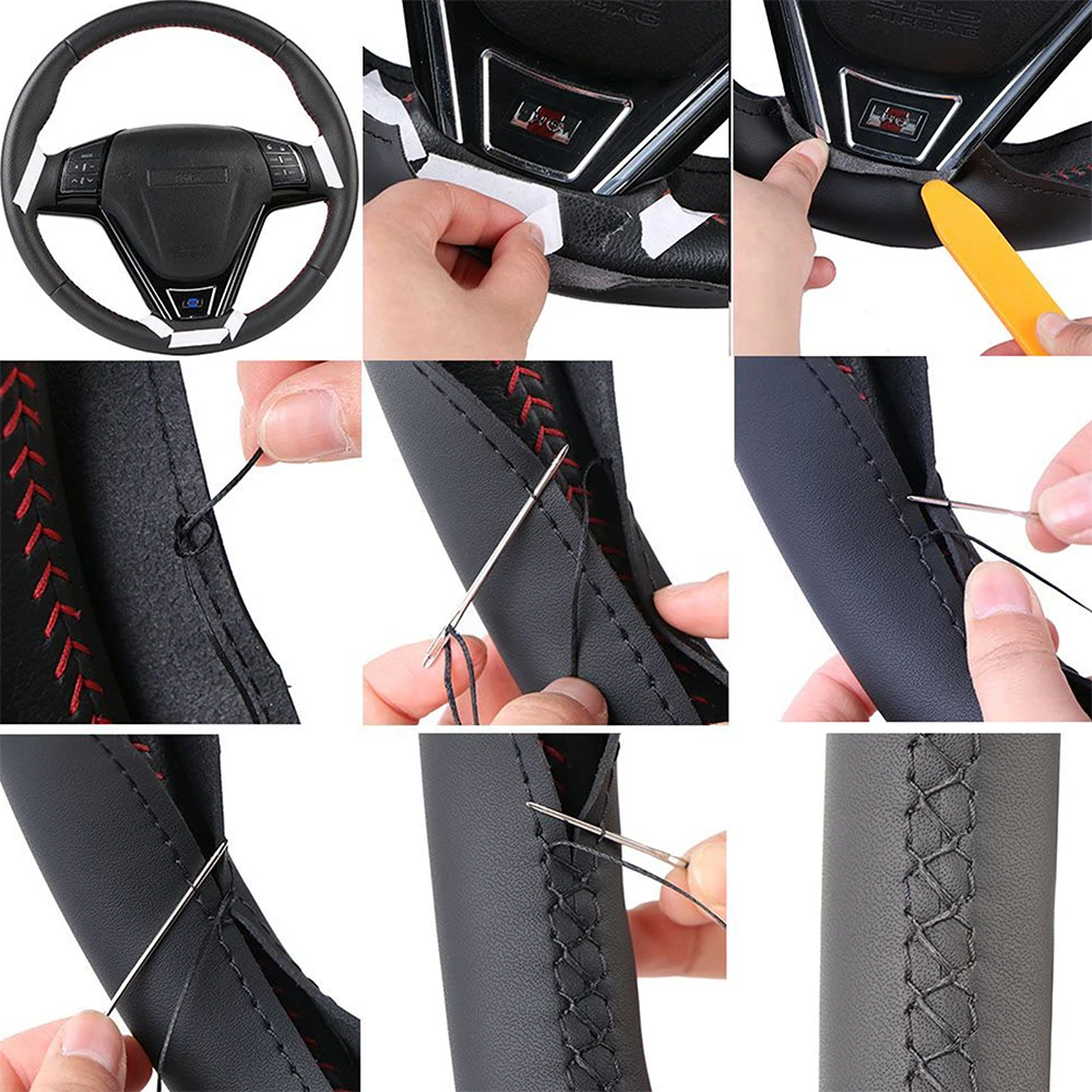 Customized Car Steering Wheel Braiding Cover - Premium Leather Wrap Accessory