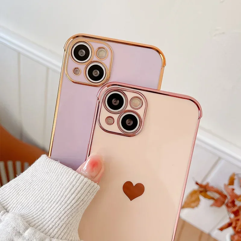 Electroplated Heart Design Shockproof Phone Case