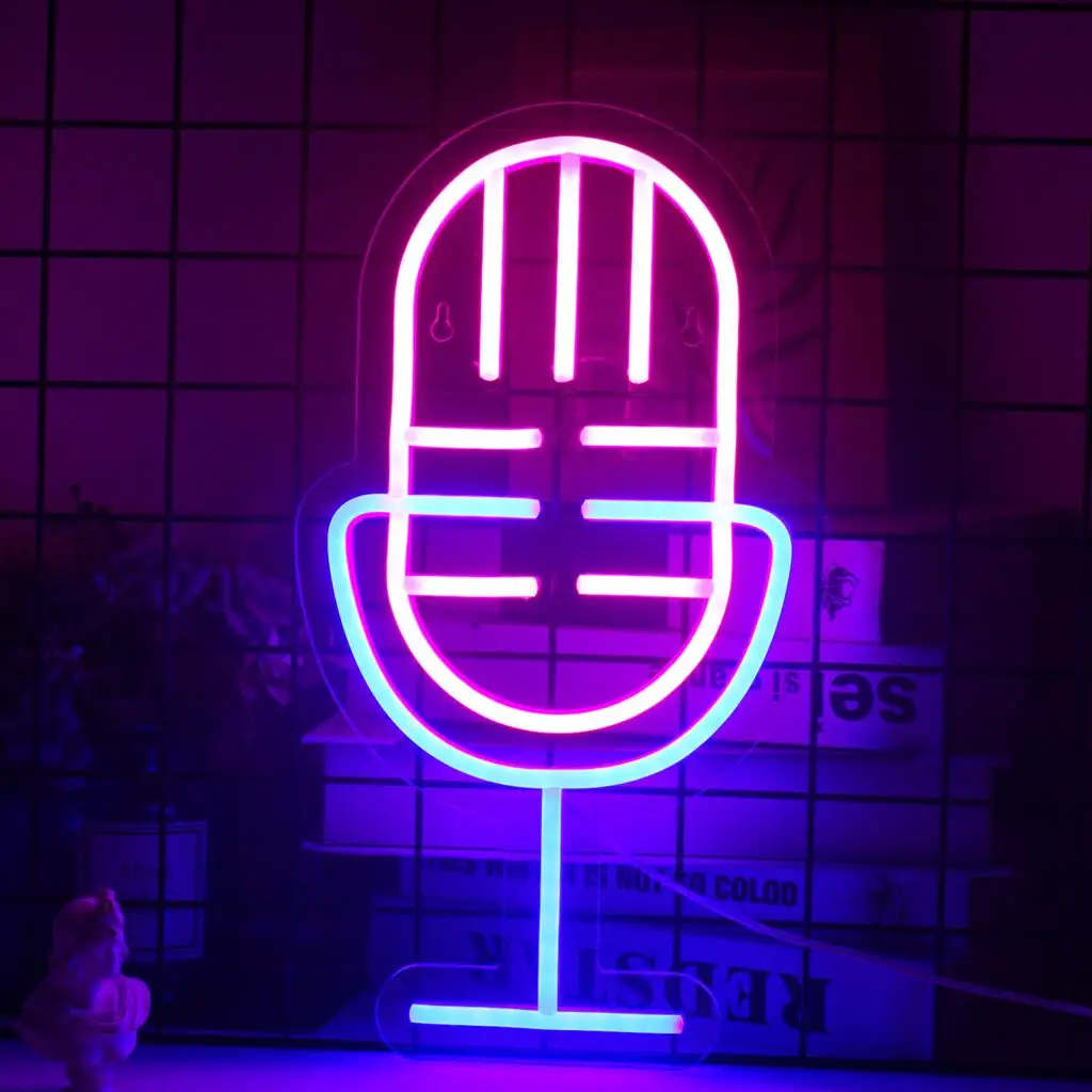 Microphone Pink Neon Night Lights Party Music Studio ART Dining Room Bedroom Home Wedding Decoration Wall Decoration Neon Lights firework bubble blower automatic bubble maker toys with music and colorful light for outdoor party festival new year decoration