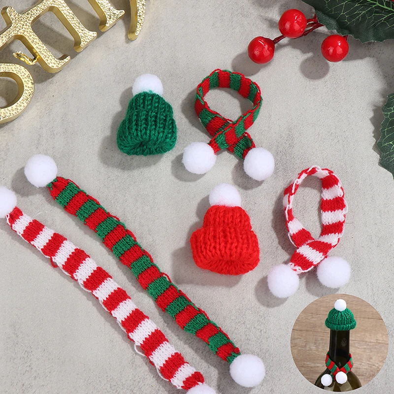 Christmas Beanie Hat 5/10pc Christmas Wine Bottle Covers Mini Santa Hats Scarf Christmas Scarf Santa Hats for Dolls Home Decor Navidad christmas beanie hat