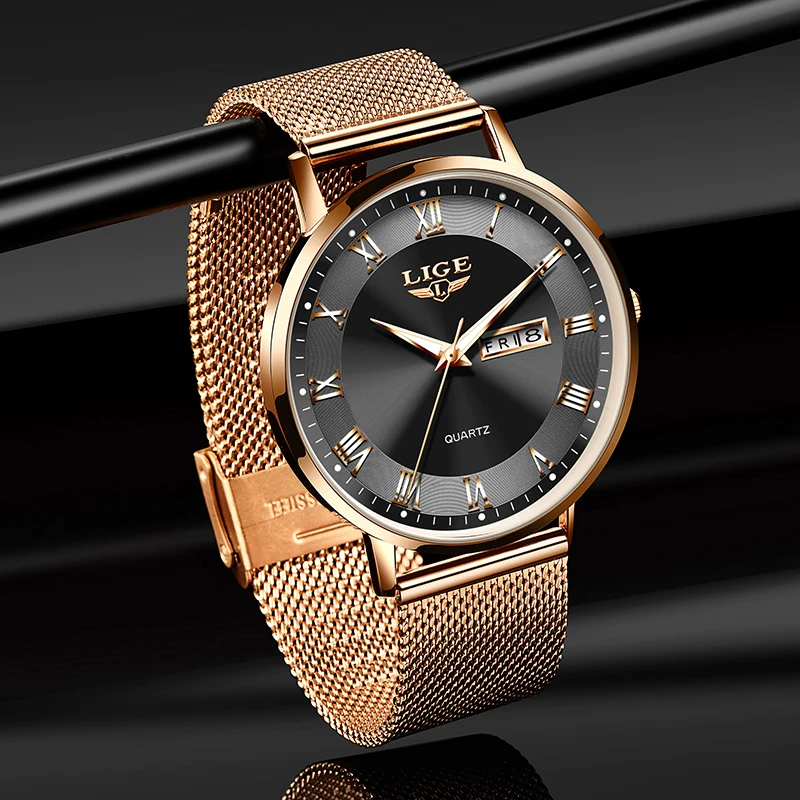 Elegant Rose Gold Ultra-Thin Mesh Quartz Women's Luminous Wristwatch