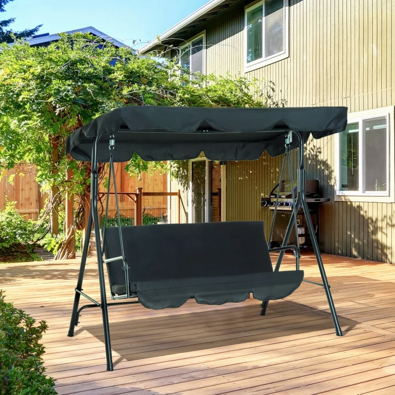 

Steel Swing Chair Outdoor Light Fabric Porch 3 Person with Adjustable Weather Resistant Canopy and Durable Construction - Black