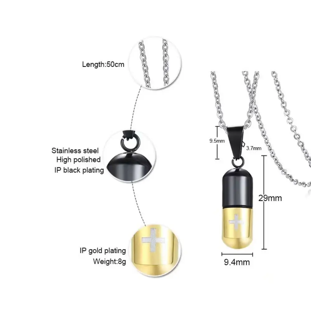 Stainless Steel Capsule Pendant Necklace for Men and Women