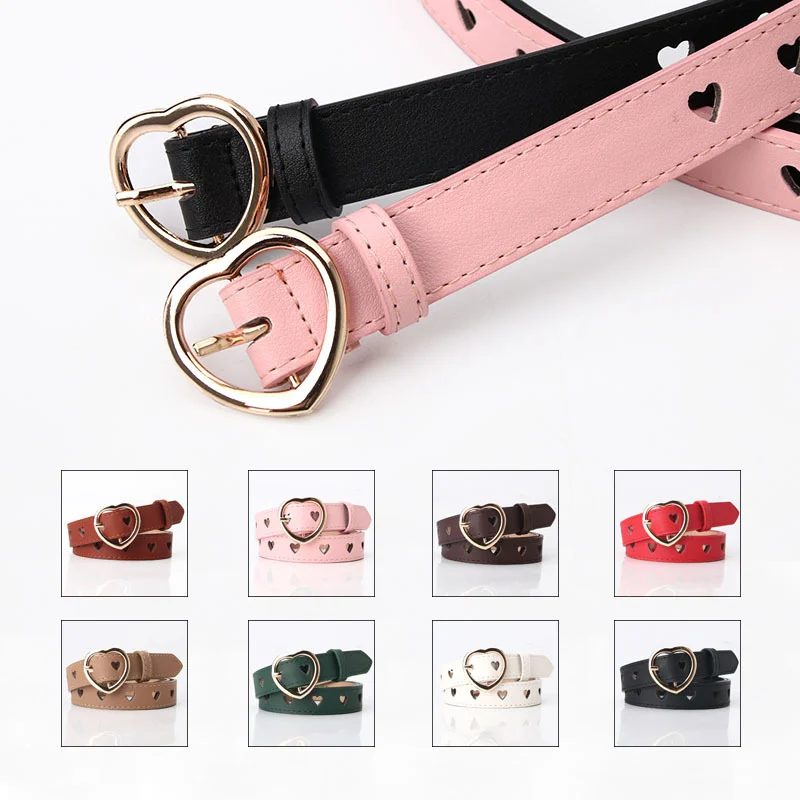 1 Piece Kids Faux Leather Belt Cute Children Girls Peach Heart Buckle Belts Solid Waistband Love Heart Eyelet Grommet Waist Belt children belt
