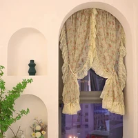 Idyllic French Rural Flowers Window Tulle Curtains for Living Room Korean Floral Ruffled Waves Side Curtains for Kitchen #A536 2
