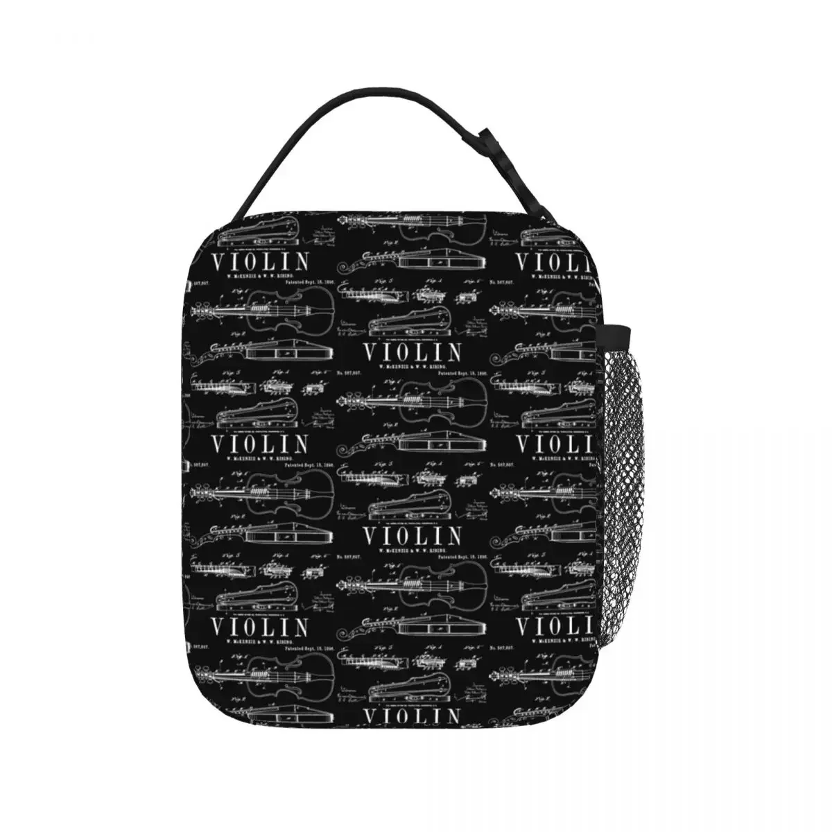 

Violin Old Vintage Patent Drawing Print Insulated Lunch Bags Picnic Bags Thermal Cooler Lunch Box Lunch Tote for Woman Children