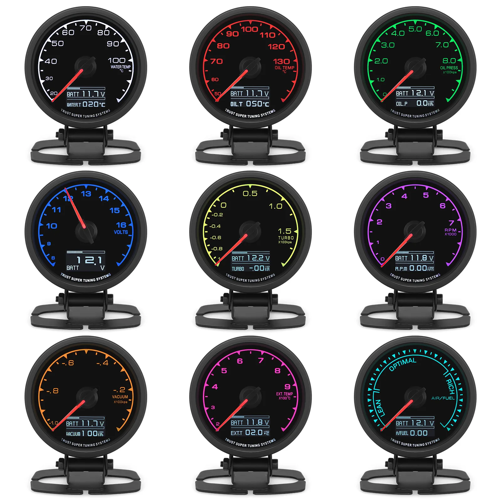 7-Colors-LED-Dual-Display-Car-Pointer-Gauge-RPM-Vacuum-Volt-Air-Fuel ...