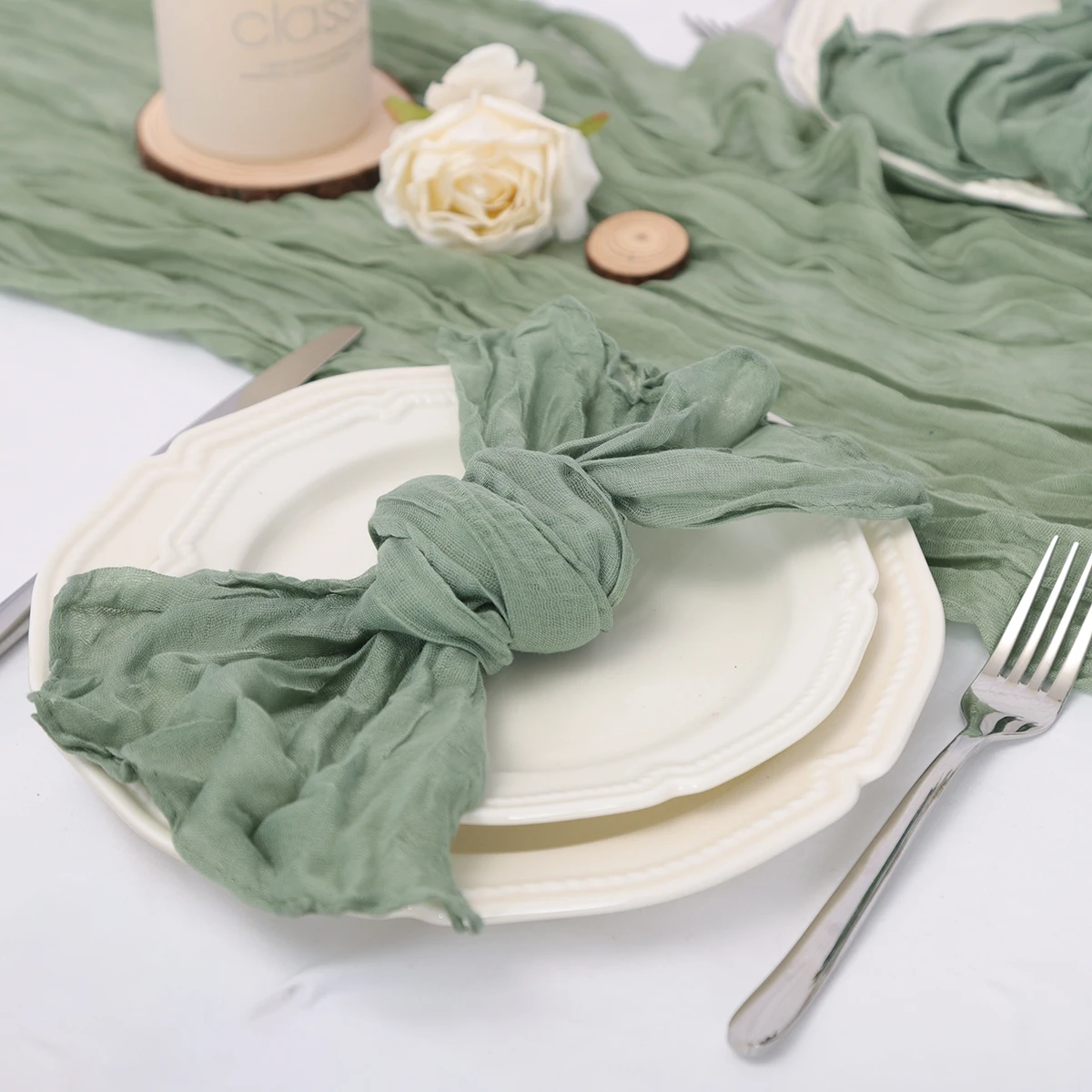 Description Picture 3 of item6PC Sage green Gauze Napkin Christmas Cheesecloth Table placemats Setting Dining Wedding Party Banquets Banquets Arches  Decor