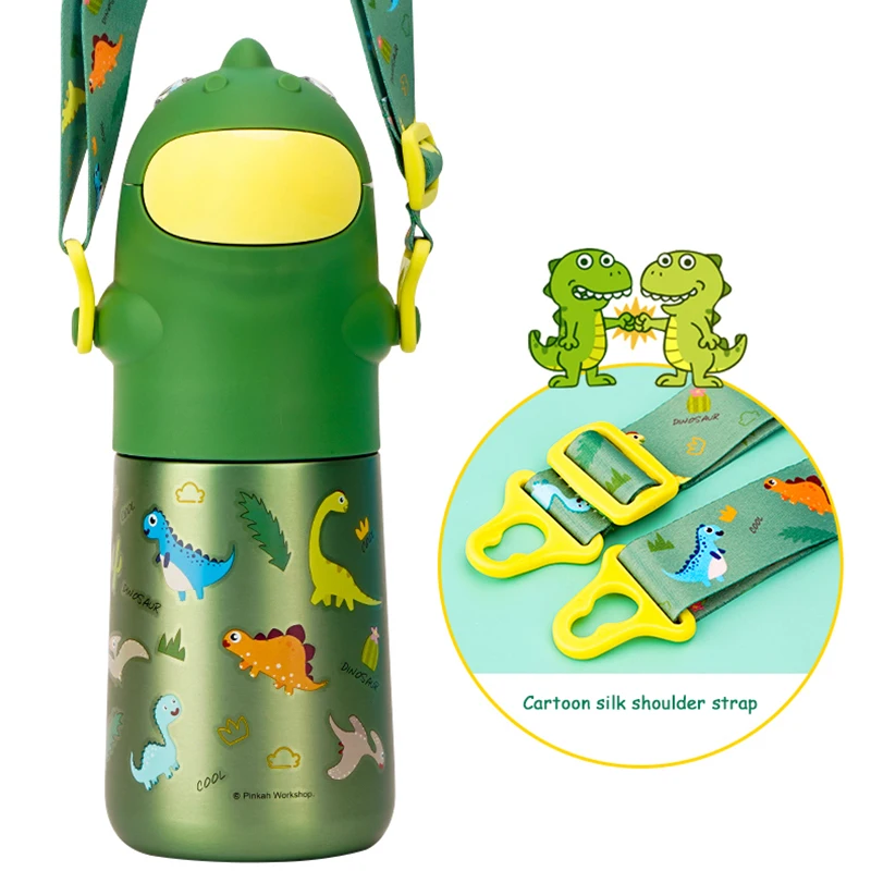 Cute Dinosaur Children's Thermos Cup With Straw Creative Cartoon 316  Stainless Steel Large Capacity 470ml Sports