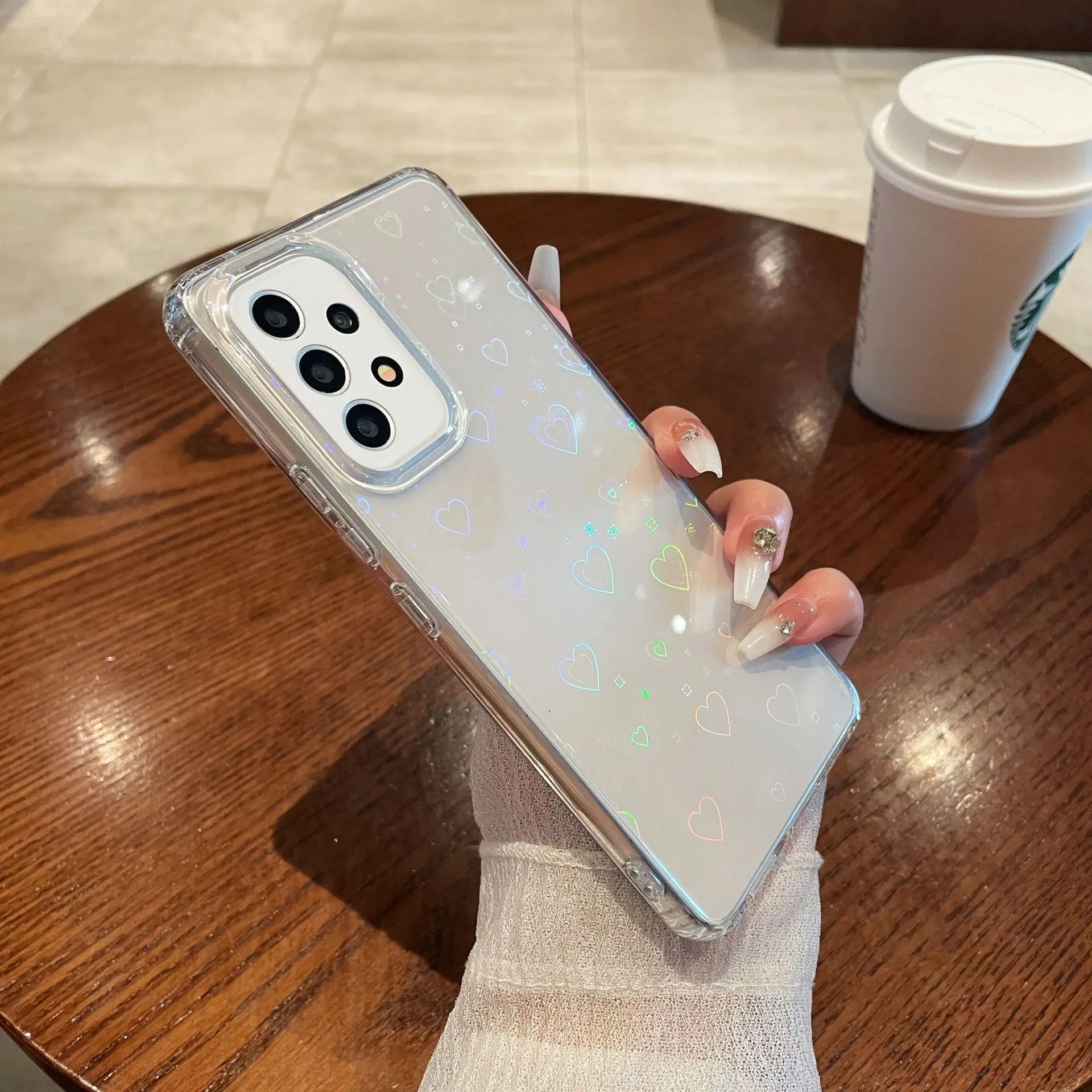 Gradient Laser Love Heart Pattern Glitter Transparent Shockproof Phone Case