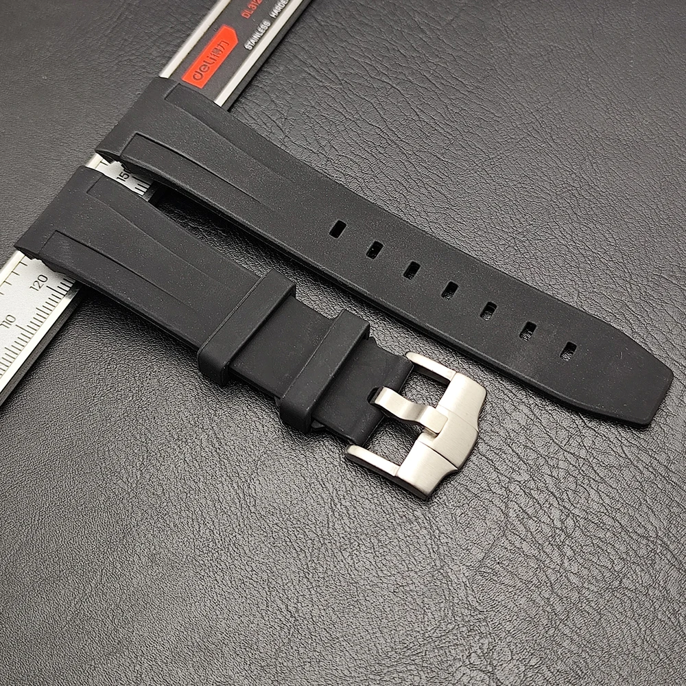 Premium Blue/White 22mm Waterproof Rubber Watch Strap with Stainless Steel Buckle