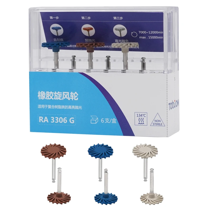 

6Pcs/box Dental Rubber Polisher Disc Composite Resin Polishing Wheel Kit Dental Diamond Wheel Spiral Flex Burs Tools 3 Colors
