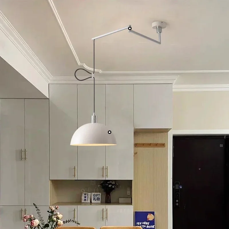 Long Pole Swing Arm Pendant Light Adjustable Restaurant Rocker Lamp Study Bar Rotatable Chandelier for Dining Room