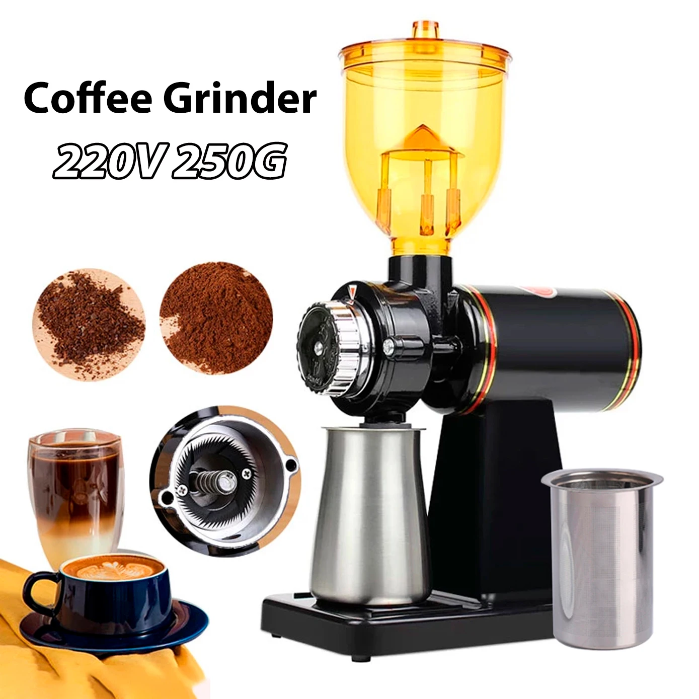 220VStainlessSteelEspressoCoffeeGrinderAutomaticMillFlatBurrs