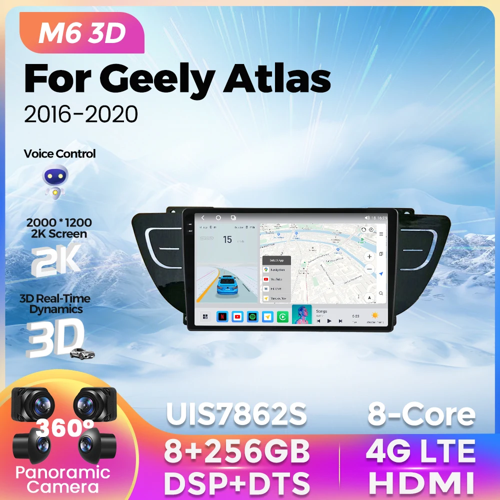 

NEW M6 3D UI 2K Screen Car Radio For Geely Atlas NL-3 2016 - 2020 Multimedia Player GPS Navigation For Carplay Android Auto DTS