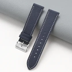 Luxurious Genuine Leather Strap in Orange Green - Retro Cowhide Quick Release Watch Band Belt - 20mm (Blue white)