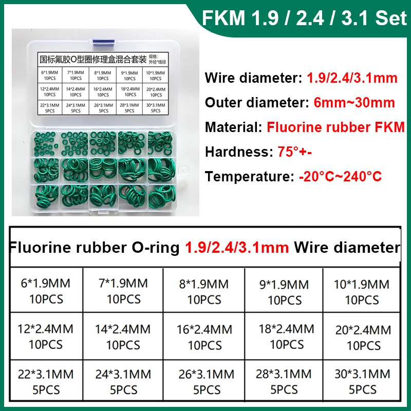 Rubber O Rings Silicone O Rings Keycap O Rings CS 1mm~3.1mm FKM Fluorine Oxygen O-ring Sealing Ring Oil-resistant High-temperature Corrosion Fluororubber Seals Complete Set
