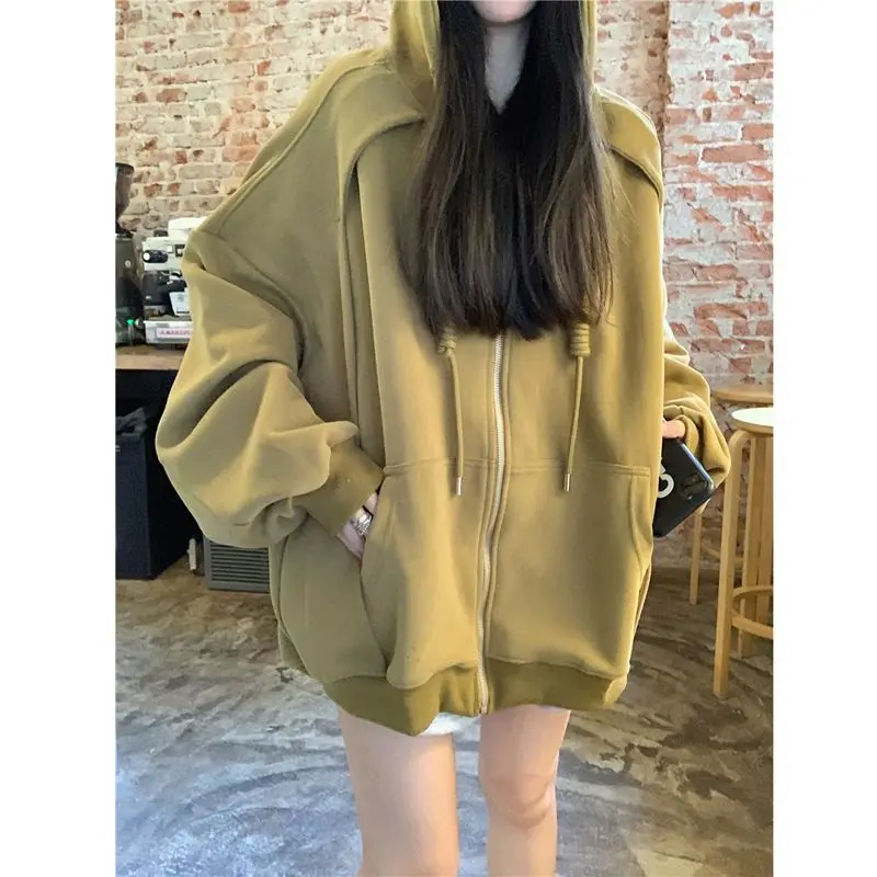 여성용 하라주쿠 후드티 재킷, 오버사이즈 힙합 가디건, 하이 스트리트 트렌드, 레트로 스트리트웨어, 2023 신상 패션