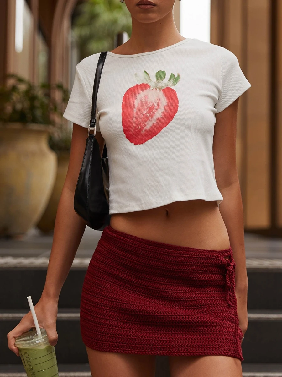 

Y2K Women Baby Tee Graphic Cute Crop Top E-Girl Print Retro Vintage Aesthetic Short Sleeve Slim Fit Casual T Shirt