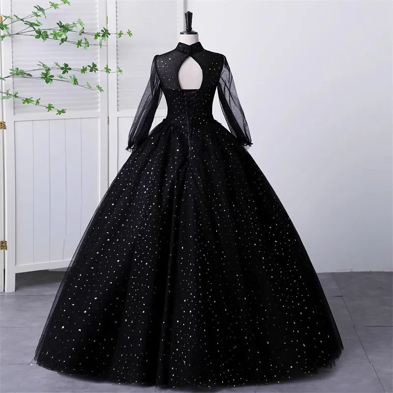 Elegant Quinceanera Vestido De Baile De Queensenia Full Sleeves Black Homecoming Party Dresses High Neck Plus Size s