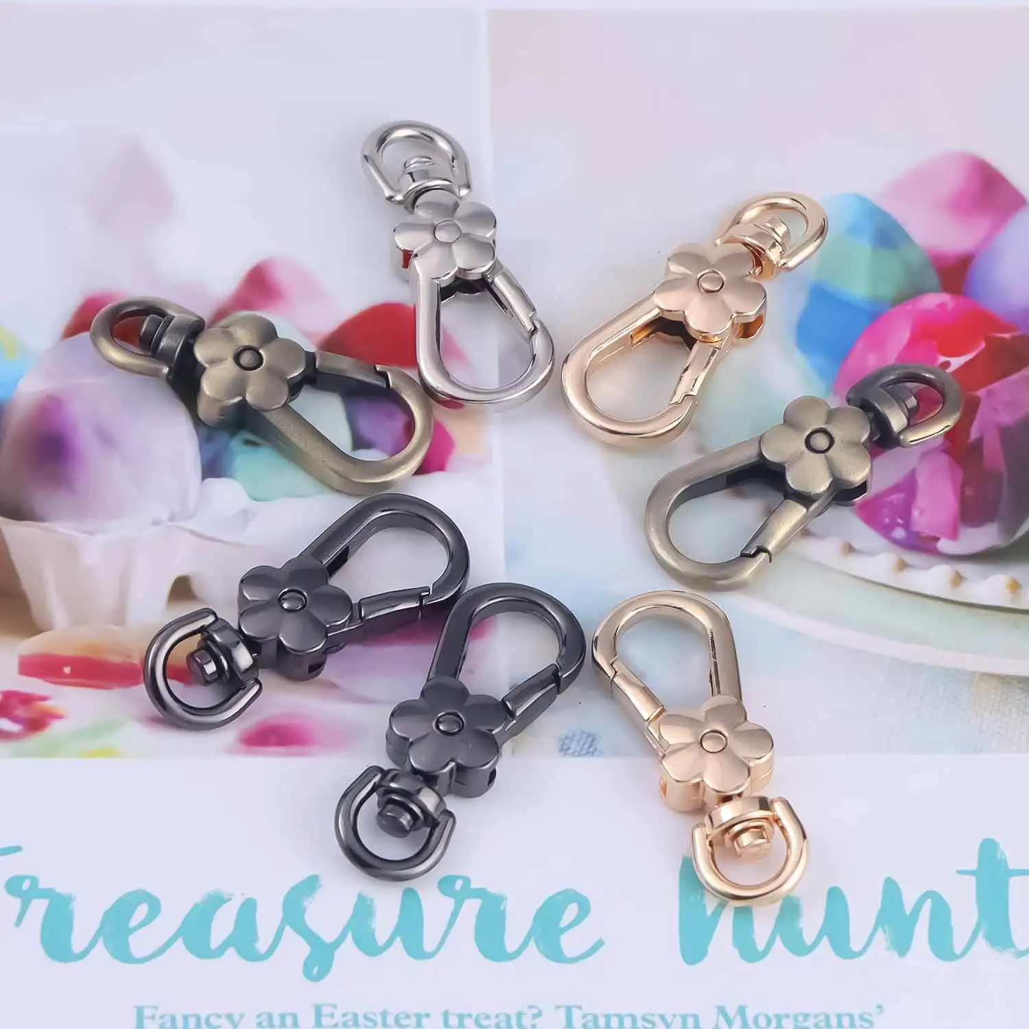 5 Stück Handtaschenverschlüsse Griff Blume Hummer Metallverschlüsse Drehbare Trigger-Clips Karabinerhaken Tasche Schlüsselanhänger Schlüsselanhänger Taschenzubehör – Detail 3