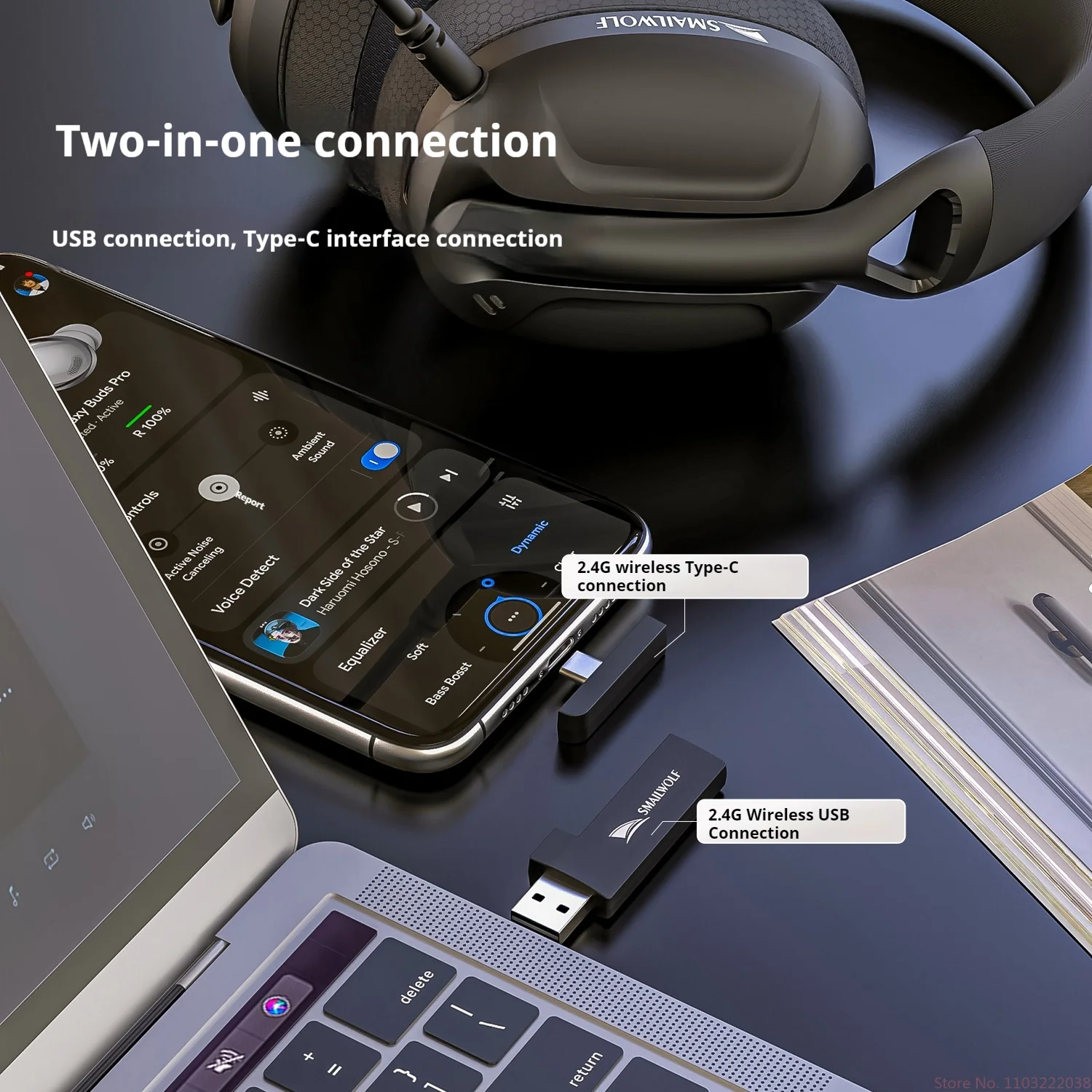 Smailwolf L80 Wireless Bluetooth Tri-Mode Gaming Headset Pc Laptop Tablet Over-Ear Headphones With Microphone Lightweight Design
