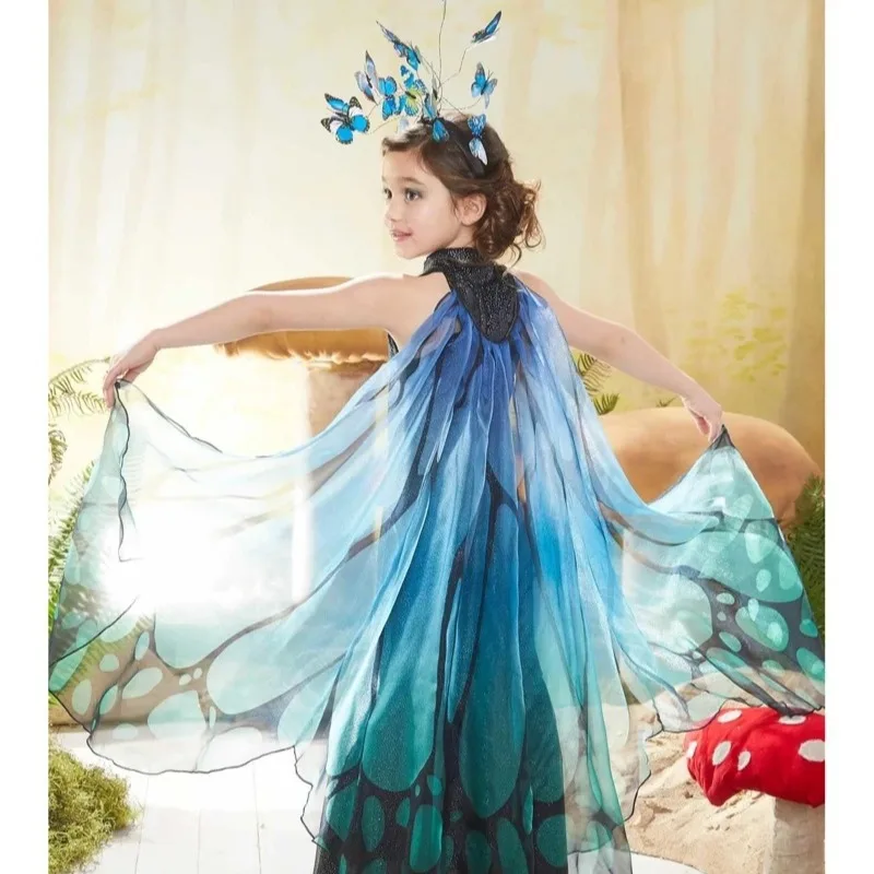 

Butterfly Girl Wing Costume Cosplay Animal Blue Flash Butterfly Prop Halloween Christmas Dress Up Headdress Wing Set Show Dress