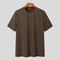Vêtements d'été pour hommes, t-shirt de luxe léger, loisirs, manches longues, col rond, drapé, couleur unie, chemise ample, basique, tricot populaire 4