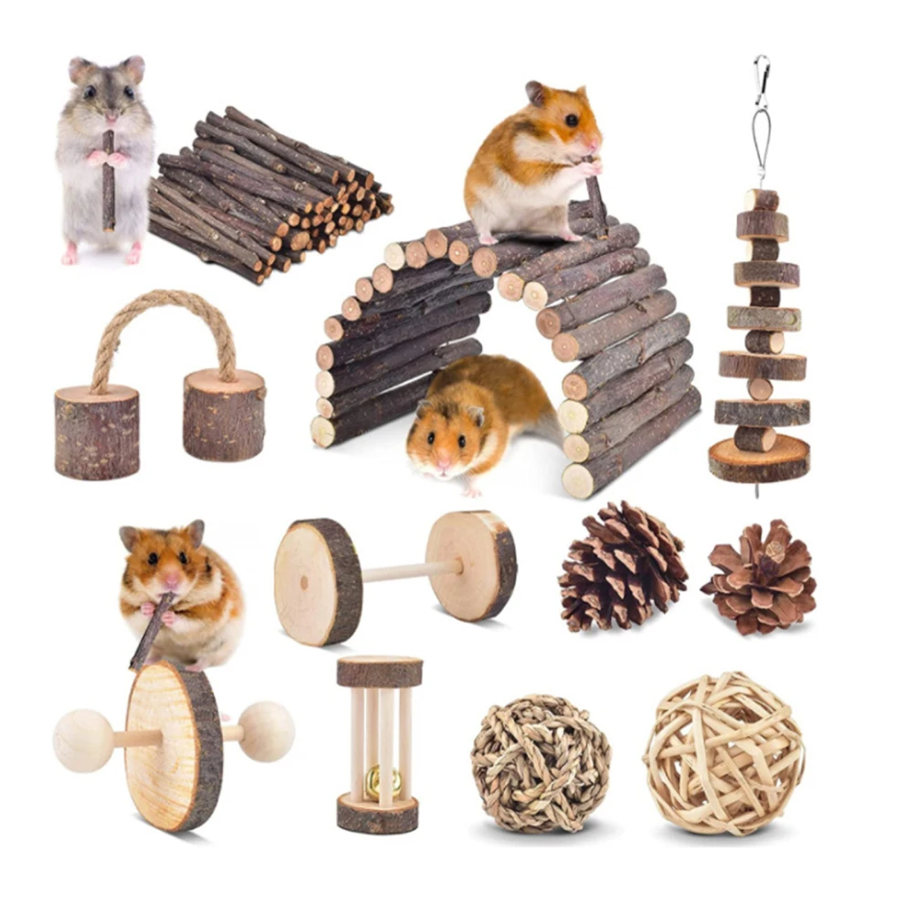 

Wood Chew Toys For Teeth Grinding, Gerbil Syrian Chinchilla Toys Cage Accessories For Small Pets Rats Mice Mouse Animals Hamster