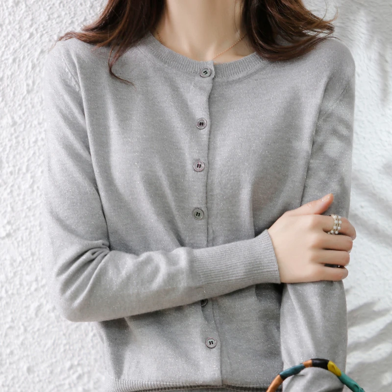 

Autumn and Winter Women's Knitted Cardigan Garden Collar Solid 2023 New Advanced Knitted Sweater