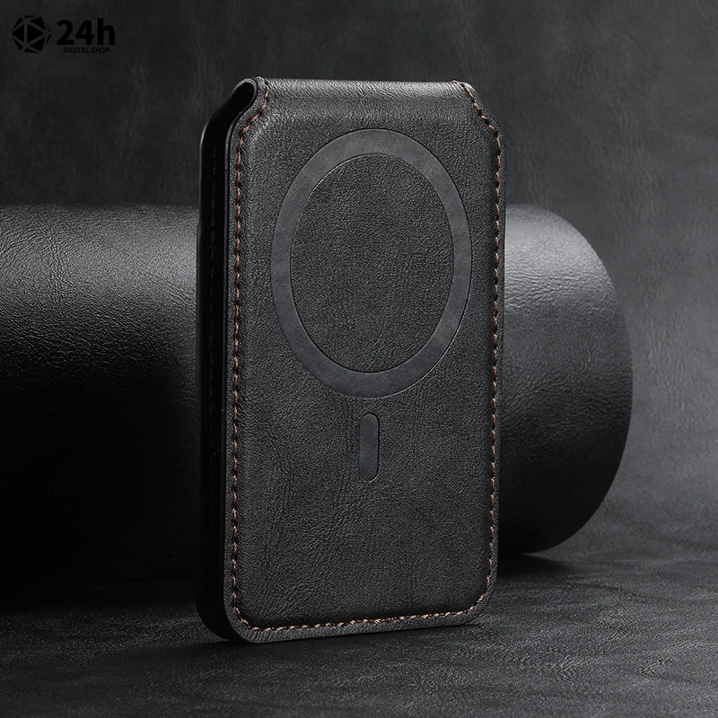 럭셔리 가죽 마그네틱 카드홀더, 아이폰 11, 12, 13, 14, 15 프로 맥스 플러스, 맥세이프 휴대폰 신용 카드 지갑 커버