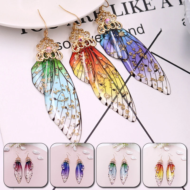 

Romantic Exquisite Jewelry Women Transparent Simulated Insect Wing Earrings Rhinestone Hanging Fashion Forest Elf Accessories