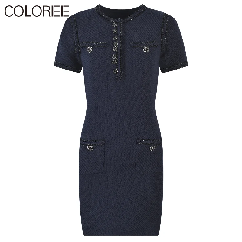 

Ladies Elegant Office Dress Summer Vintage Casual O-neck Short Sleeve Short Knitted Dresses for Women 2023 Vestidos Cortos
