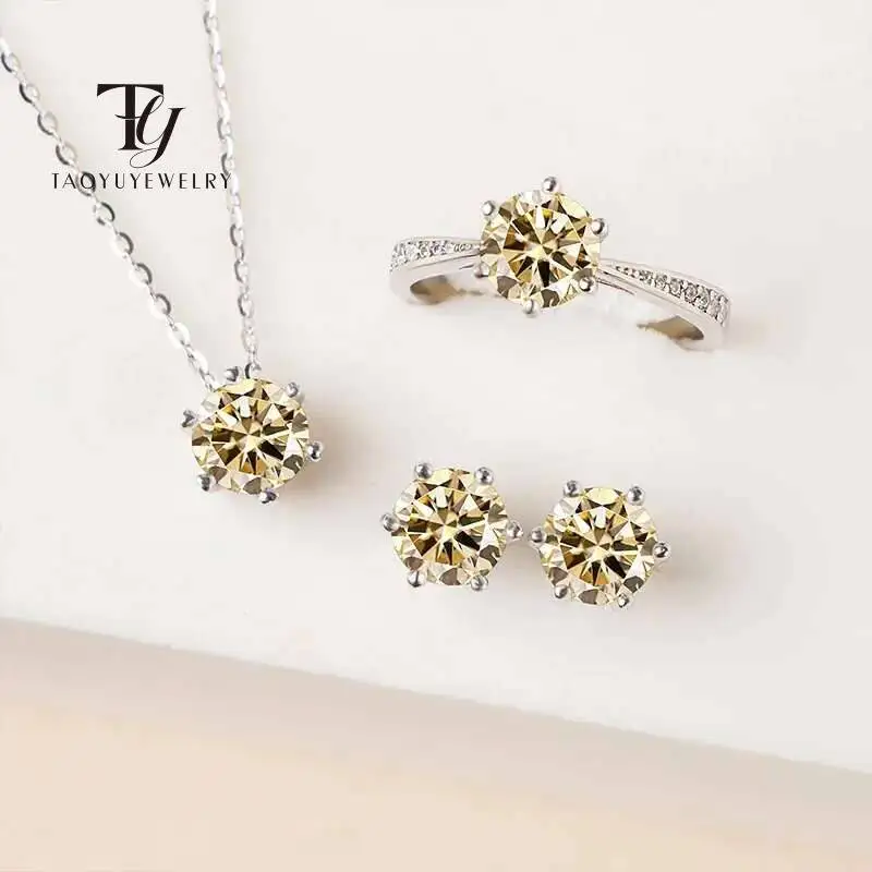 Solitaire 1ct D Color Moissanite Jewelry Set 925 Sterling Silver Party Wedding Rings Earrings Necklace For Women Bridal Gift 1