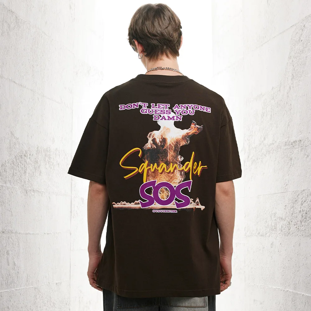 

Aolamegs Men Clothing Harajuku Y2K Tshirt Flame Letter Dark Style Tshirt Loose Hip Hop Tee Casual Fashion High Street Streetwear