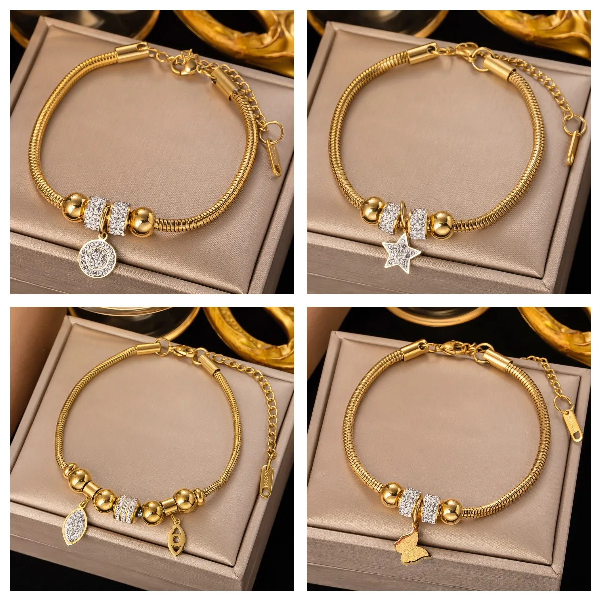 Bracelet À Breloques En Forme De Cœur En Acier Inoxydable, 3 Pièces, Bracelet D'amitié Tressé