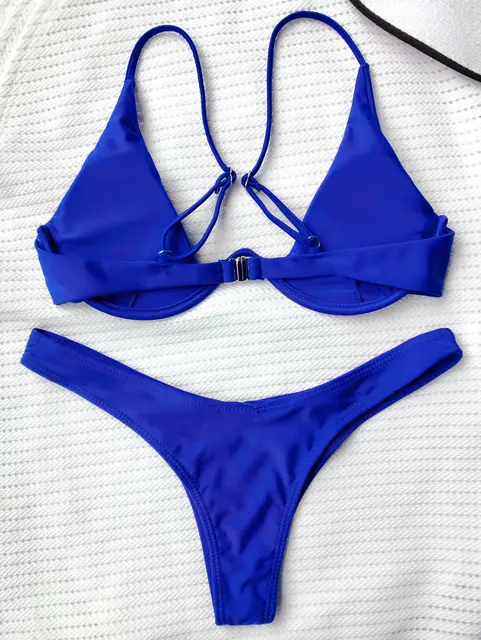 Zaful Swimwear Zaful Blue Velvet Bikini Blue Velvet Swimsuit