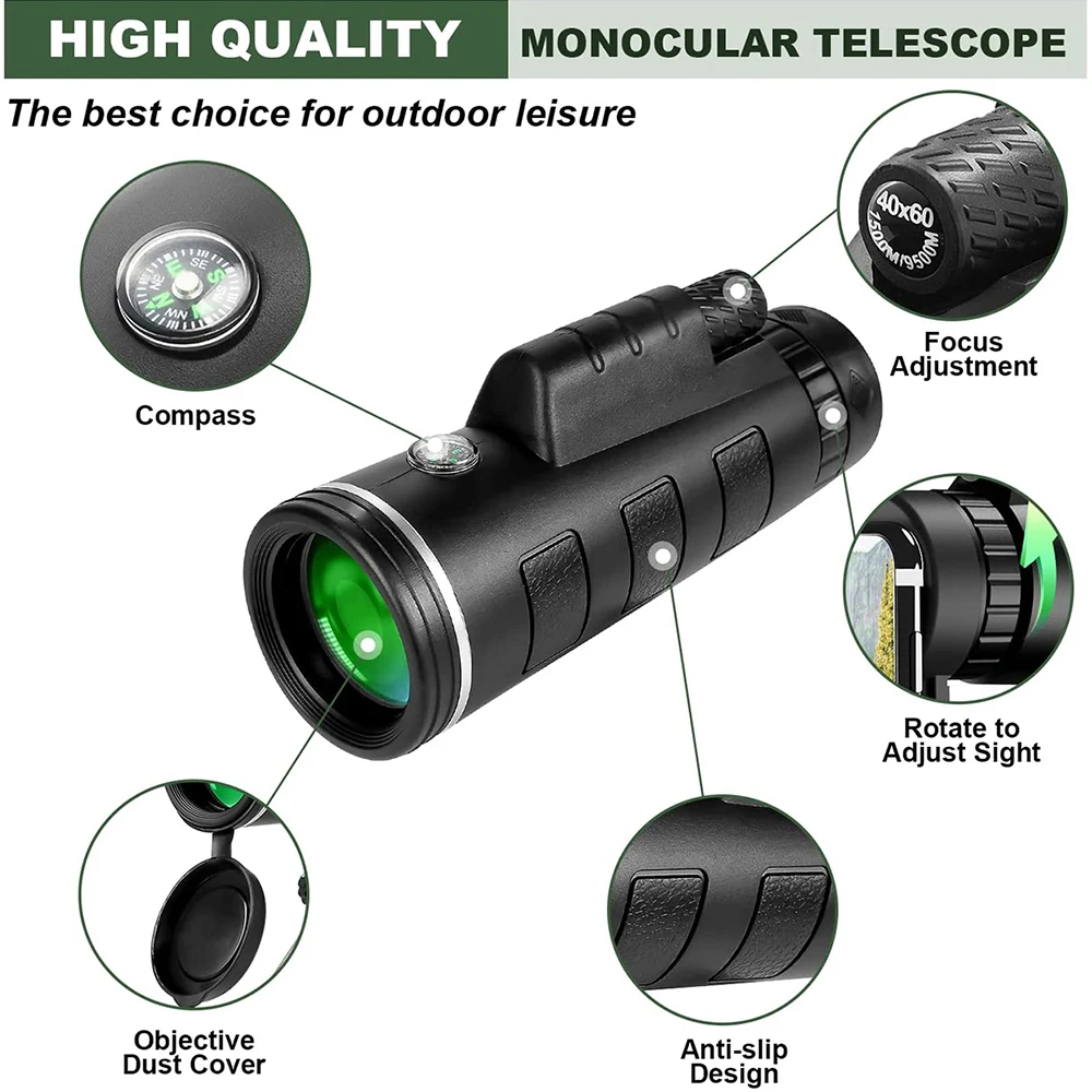 10x42 HD Powerful Portable Monocular Telescope BAK4 Prism for Outdoor Travel Camping,Hiking,Hunting,Bird watching, Holiday Gifts 2