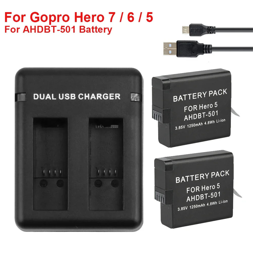 Batteria Da 01250Mah Con Caricabatteria A Doppia Porta Per Gopro Hero 5 6 7 Black Cam Per Go Pro Gopro Hero 7 5 Accessorio Per Il Cambio