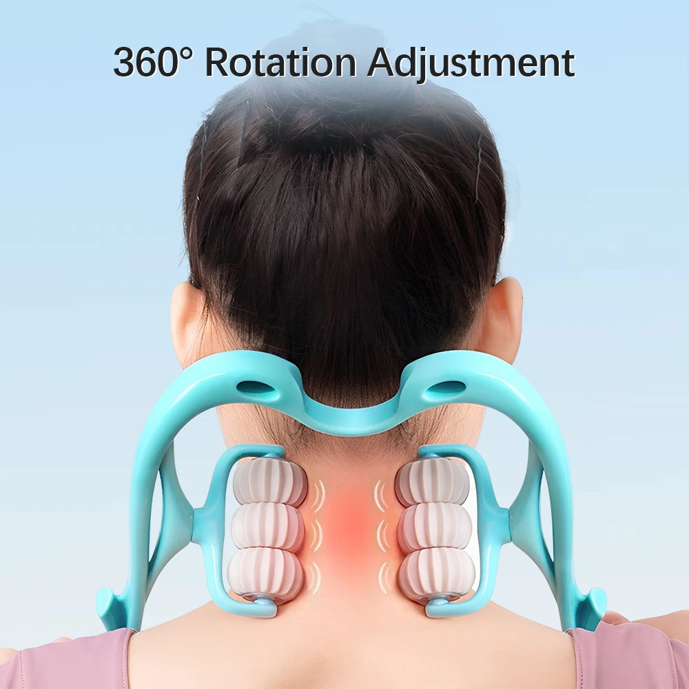 Neck Massager Therapy Neck and Shoulder Dual Trigger Point Roller Self-Massage Tool Relieve Hand Pressure Deep Pressure Massage