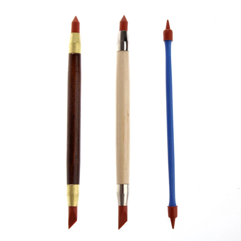 3Pcs Silicon Rubber Shaper Pen Double-head Pottery Clay Sculpture Tools Pottery Ceramics Carving Modeling Shaping Tool