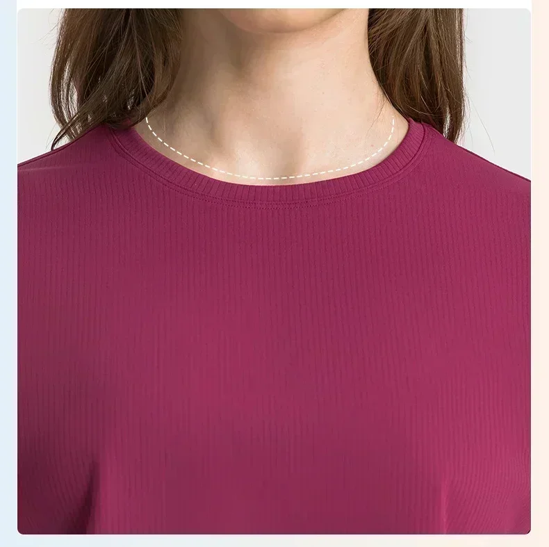 Lemon Women Yoga Sport Shirts Ribbed Fabric Outdoor Jogging T-Shirts Sportswear Gym Clothing Short Sleeve Top Women Clothing